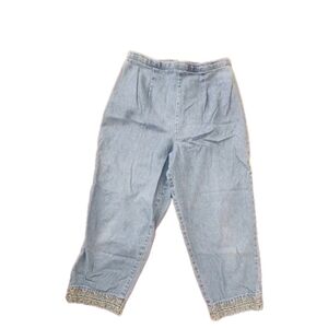 Vintage Embroidered 100% Cotton Capris Straight Leg Embroidered Hem Y2K 90s SZ 6